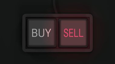 Ticaret konsepti. İki düğmeli klavye, al ve sat. Değiş tokuş ya da üç boyutlu resimleme. 3d oluşturma