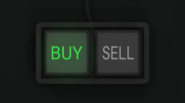 Ticaret konsepti. İki düğmeli klavye, al ve sat. Değiş tokuş ya da üç boyutlu resimleme. 3d oluşturma