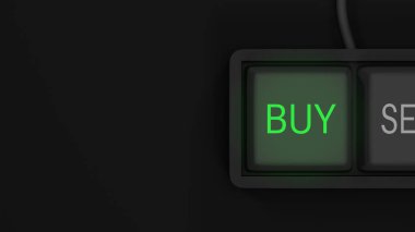 Ticaret konsepti. İki düğmeli klavye, al ve sat. Değiş tokuş ya da üç boyutlu resimleme. 3d oluşturma