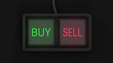 Ticaret konsepti. İki düğmeli klavye, al ve sat. Değiş tokuş ya da üç boyutlu resimleme. 3d oluşturma