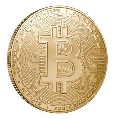 Altın bitcoin sembolü izole edildi. Bitcoin parası. 3d oluşturma