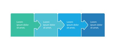 Bilgi grafikleri yapboz parçaları olarak basamakları engeller. Dört adım. Bilgi grafikleri sunum şablonu. Oklu yapboz. İş süreci tasarımı. Düz vektör illüstrasyonu