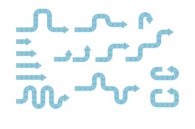 Bilgi grafikleri için yapboz oku. Yönlendirme konsepti. Dön, dön, düz git, yılan hareketi..