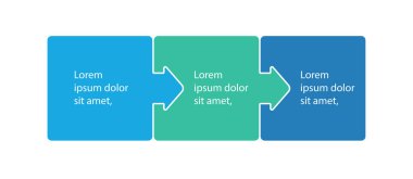 Bilgi grafikleri yapboz parçaları olarak basamakları engeller. Üç adım. Bilgi grafikleri sunum şablonu. Oklu yapboz. İş süreci tasarımı. Düz vektör illüstrasyonu