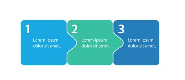 Bilgi grafikleri yapboz parçaları olarak basamakları engeller. Üç adım. Bilgi grafikleri sunum şablonu. Oklu yapboz. İş süreci tasarımı. Düz vektör illüstrasyonu