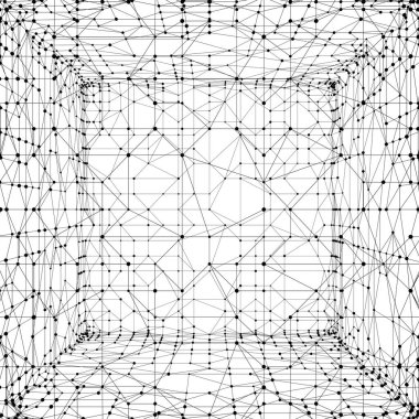 Noktalar çizgilerle birleşti. Teknoloji soyut geçmişi. Minimalist ağ fon. Soyut çokgen radyal şekil. Pleksus daireleri.