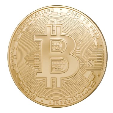 Altın bitcoin sembolü izole edildi. Bitcoin parası. 3d oluşturma