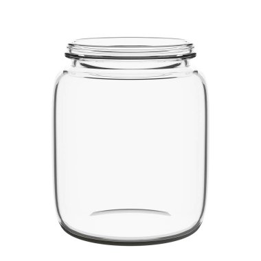 Beyaza izole edilmiş boş bir cam kavanoz.