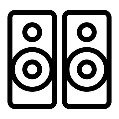 Bilgisayar ses hoparlörleri ya da hoparlör simgesi. Taslak tarzı. 48x48 px. Müzik çevresel ekipmanı.