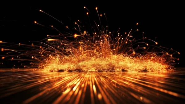 Explosion Orange Partiklar Som Symboliserar Spridningen Kommunikation Genom Optisk Fiber Stockbild