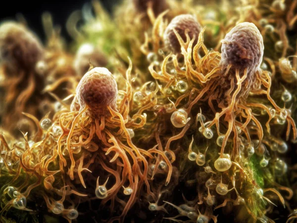 Прекрасная Форма Жизни Другой Плантации Вид Напоминающий Микроскопического Осьминога Взаимодействующего — стоковое фото