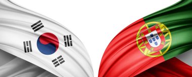2022 Dünya Futbol Şampiyonası 'nda Güney Kore ve Portekiz Bayrakları Katar-3D illüstrasyonunda