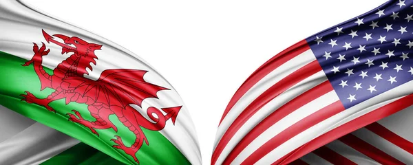 2022年卡塔尔足球世界锦标赛国家的美国和威尔士国旗 3D插图 — 图库照片