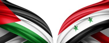 Syria and Palestine flags of silk -3D illustration
