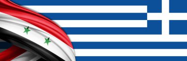 Syria and Greece flags of silk -3D illustration