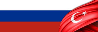 Turkey and Russia flags of silk -3D illustration