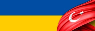 Turkey and Ukraine flags of silk -3D illustration