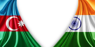 Azerbaycan bayrağı ve ipek ve beyaz arkaplan resimli Hindistan bayrağı
