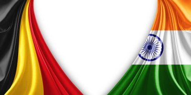 Belçika bayrağı ve ipek ve beyaz arkaplan resimli Hindistan bayrağı
