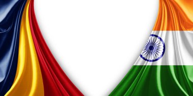 Çad bayrağı ve ipek ve beyaz arkaplan resimli Hindistan bayrağı
