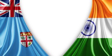  Fiji bayrağı ve ipek ve beyaz arkaplan resimli Hindistan bayrağı