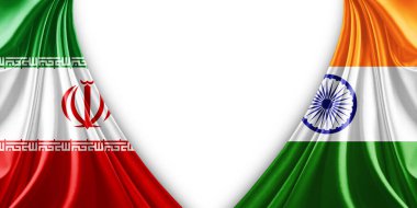 İran bayrağı ve ipek ve beyaz arkaplan resimli Hindistan bayrağı