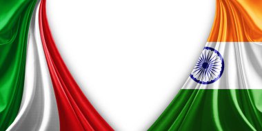 İtalya bayrağı ve ipek ve beyaz arkaplan resimli Hindistan bayrağı