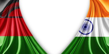 Malawi bayrağı ve ipek ve beyaz arkaplan resimli Hindistan bayrağı