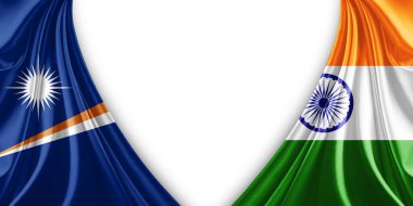 Marshall Adaları bayrağı ve ipek ve beyaz arkaplan resimli Hindistan bayrağı