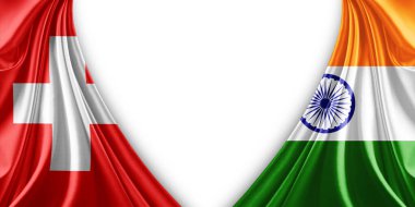 İsviçre bayrağı ve ipek ve beyaz arkaplan resimli Hindistan bayrağı