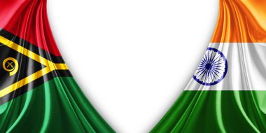 Vanuatu bayrağı ve ipek ve beyaz arkaplan resimli Hindistan bayrağı.