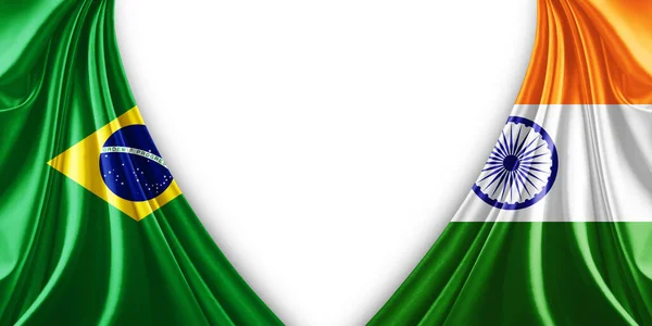 Bandiera Brasile India Bandiera Seta Sfondo Bianco Illustrazione — Foto Stock