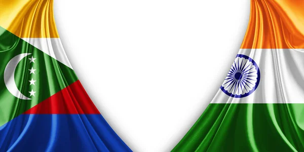 Bandera Las Comoras Bandera India Seda Fondo Blanco Ilustración —  Fotos de Stock