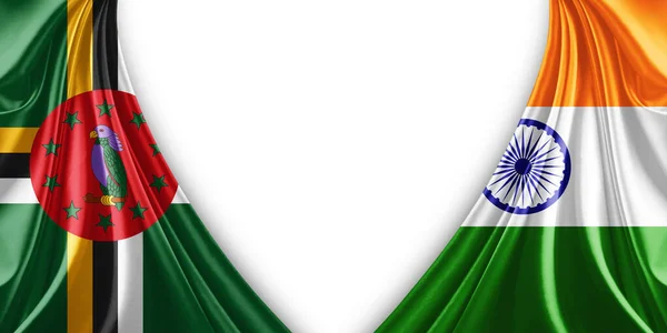 Dominica Flagga Och Indien Flagga Silke Och Vit Bakgrund Illustration — Stockfoto