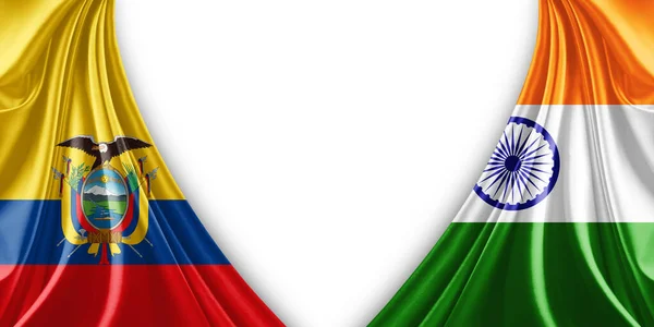 エクアドルの国旗とインドの絹と白の背景3Dイラスト — ストック写真
