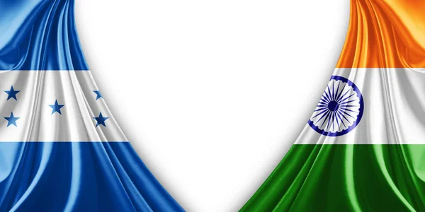 Honduras flag and India flag of silk and white background-3d illustration