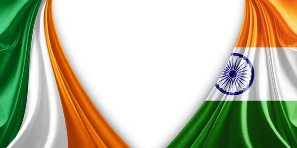 Irland Flagga Och Indien Flagga Silke Och Vit Bakgrund Illustration — Stockfoto