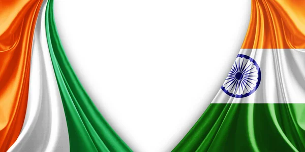 Elefántcsontparti Zászló India Zászló Selyem Fehér Háttér Illusztráció — Stock Fotó