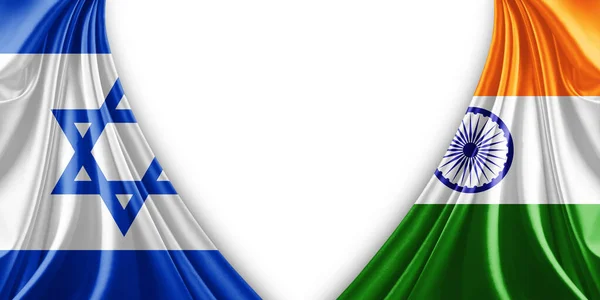 Izrael Zászló India Zászló Selyem Fehér Háttér Illusztráció — Stock Fotó