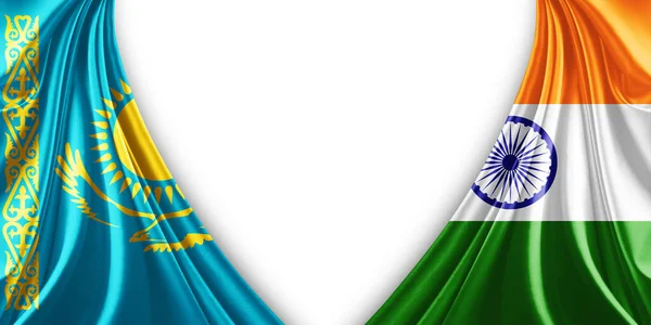 Bandeira Cazaquistão Índia Bandeira Seda Fundo Branco Ilustração — Fotografia de Stock