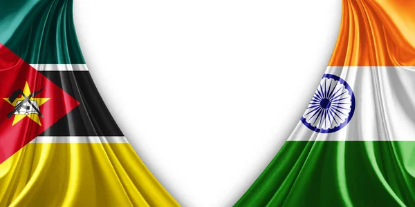 Прапор Мозамбіку Прапор Індії Шовку Білого Фону Ілюстрація — стокове фото