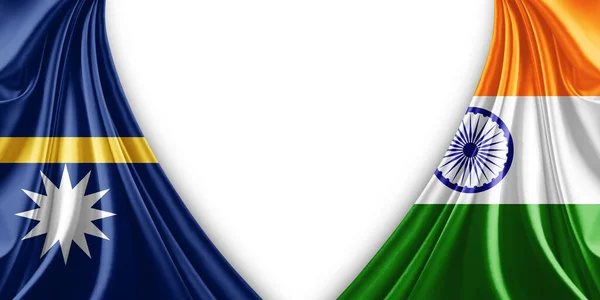 瑙鲁国旗和印度丝绸和白色背景旗 3D插图 — 图库照片