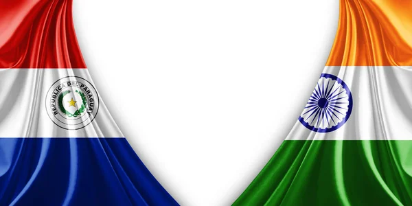 Флаг Парагвая Индийский Флаг Шелковом Белом Фоне Иллюстрация — стоковое фото