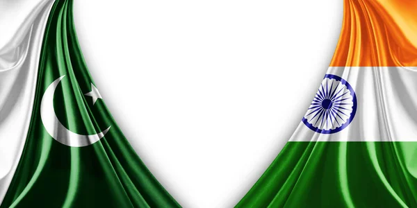 Флаг Пакистана Индийский Флаг Шелка Белого Фона Иллюстрация — стоковое фото