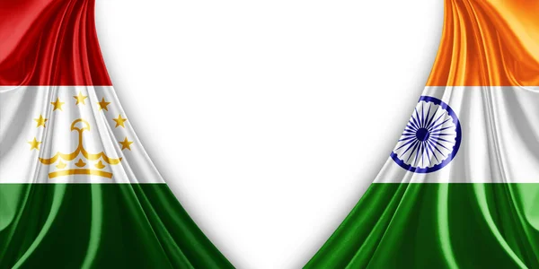 Bandeira Tajiquistão Bandeira Índia Seda Fundo Branco Ilustração — Fotografia de Stock