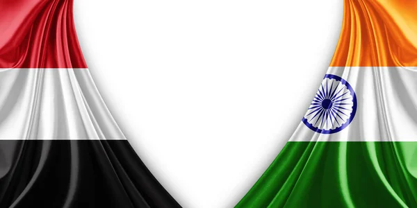 Yemen Flag India Flag Silk White Background Illustration — 스톡 사진