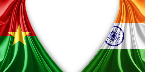 Bendera Burkina Faso Dan Bendera India Gambar Latar Belakang Sutra Stok Gambar