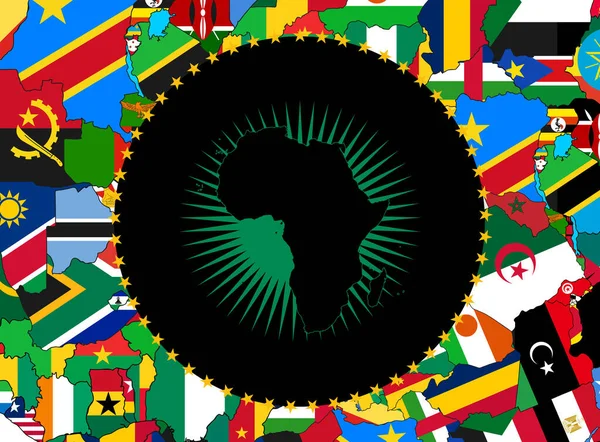 Bandiera Dell Unione Africana Con Mappa Bandiere Sullo Sfondo Illustrazione — Foto Stock