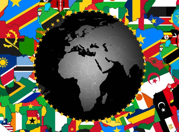Bandera Unión Africana Con Mapa Banderas Segundo Plano Ilustración —  Fotos de Stock