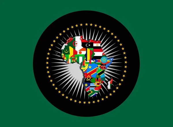 Bandeira União Africana Com Mapa Bandeiras Fundo Verde Ilustração — Fotografia de Stock
